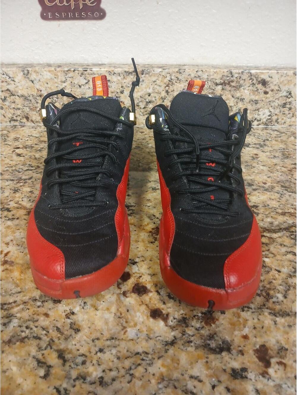 Jordan Retro 12 Low Basketball Shoes Black and Red 7Y